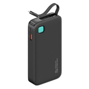 USAMS power bank CD225 με καλώδιο Lightning, 2x θύρες εξόδου, 10000mAh, 20W, μαύρο