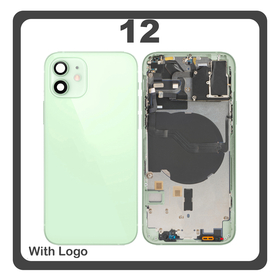 HQ OEM For Apple iPhone 12 (A2403, A2172) Rear Back Battery Cover Middle Frame- Housing + Power Button + Volume Button Flex Cable + Sim Card Tray + Flashlight Flex + NFC Green