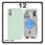 HQ OEM For Apple iPhone 12 (A2403, A2172) Rear Back Battery Cover Middle Frame- Housing + Side Keys + Sim Tray + Magsafe Green