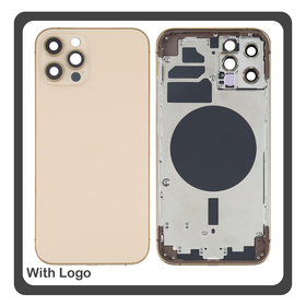 HQ OEM For Apple iPhone 12 Pro (A2407, A2341) Rear Back Battery Cover Middle Frame- Housing + Side Keys + Sim Tray Gold