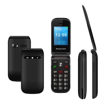 POWERTECH κινητό τηλέφωνο Milly Flip V2, 2.4", dual SIM, πλήκτρο SOS, μαύρο