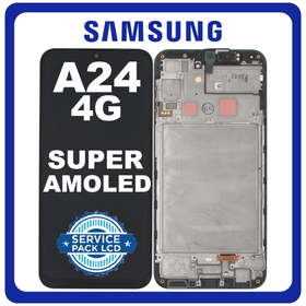 Original Samsung Galaxy A24 4G (SM-A245F, SM-A245F/DS) Super AMOLED LCD Οθόνη + Touch Screen Digitizer + Frame Bezel Black GH82-31240A / GH82-​31241A​​