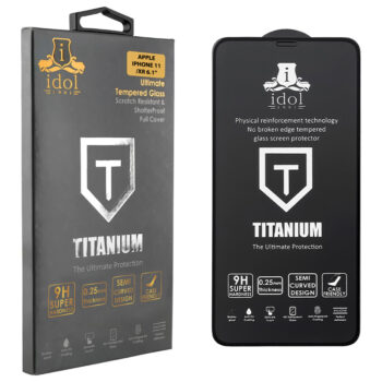 IPHONE 11/XR IDOL 1991 TEMPERED GLASS  6.1" 9H 0.25mm TITANIUM SEMI CURVED FULL GLUE BLACK