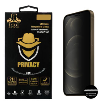 IPHONE 12/12 PRO IDOL 1991 TEMPERED GLASS IPHONE 6.1" 9H 0.25mm PRIVACY ANTISPY SEMI CURVED FULL GLUE BLACK