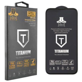 IPHONE 11 PRO MAX/XS MAX IDOL 1991 TEMPERED GLASS 6.5" 9H 0.25mm TITANIUM SEMI CURVED FULL GLUE BLACK