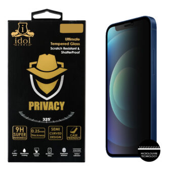 IPHONE 12 MINI  IDOL 1991 TEMPERED GLASS 5.4" 9H 0.25mm PRIVACY ANTISPY SEMI CURVED FULL GLUE BLACK